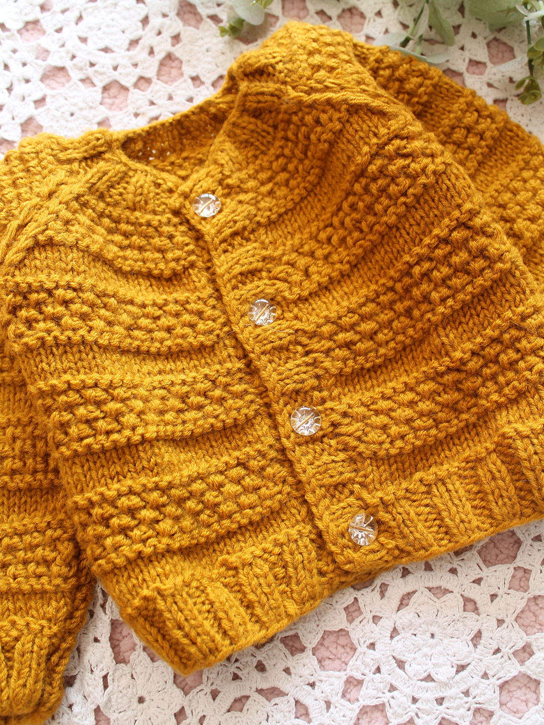 Woonie Handknitted Self Design Sweater - Yellow