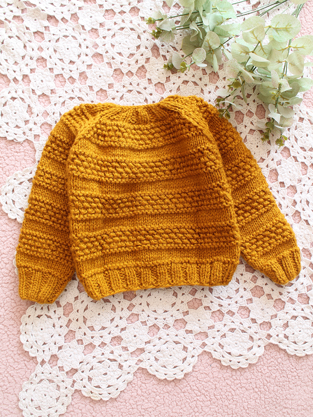 Woonie Handknitted Self Design Sweater - Yellow