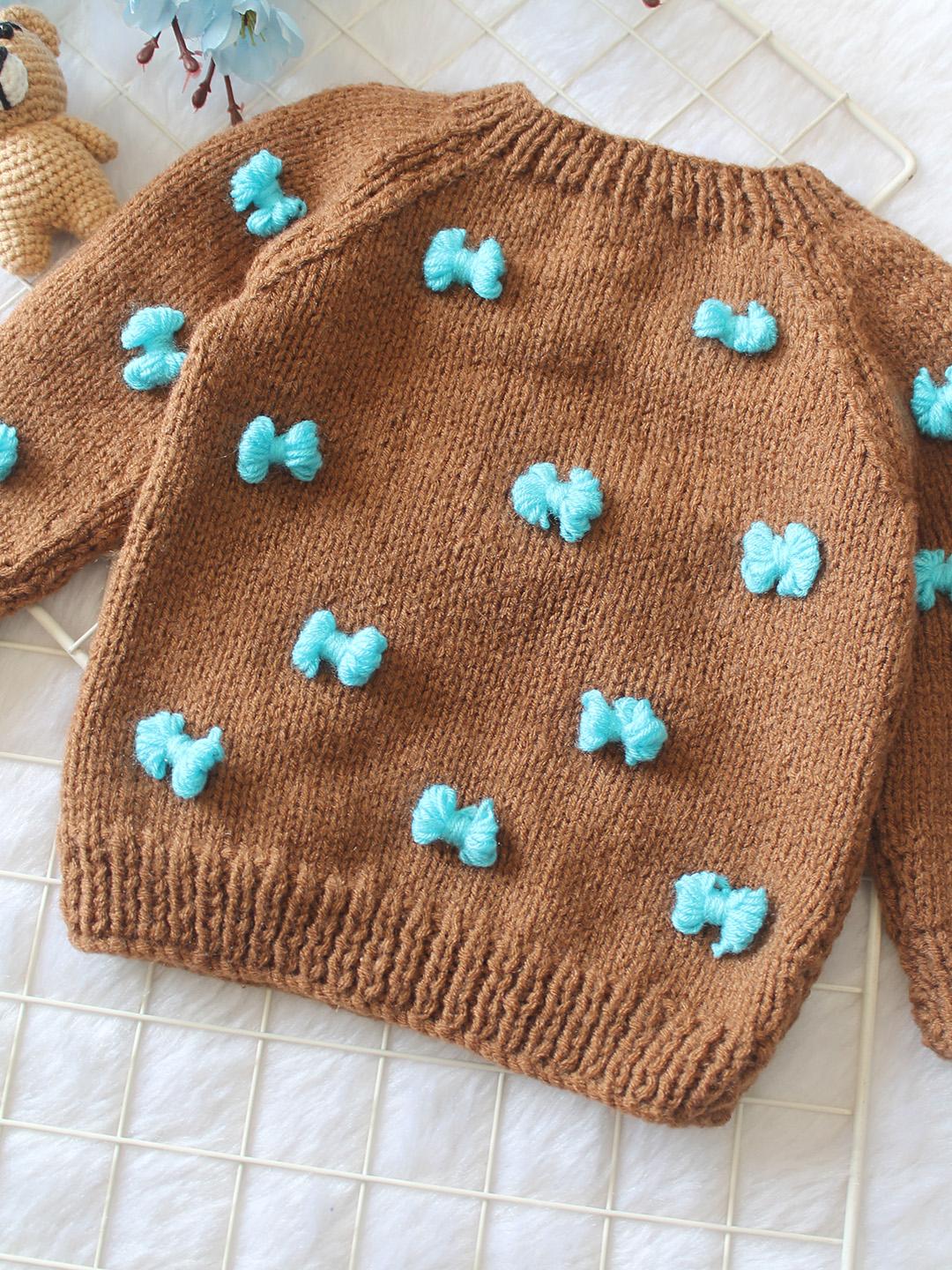Woonie Handknitted Full Sleeves 3D Bow Detailed Pullover - Brown
