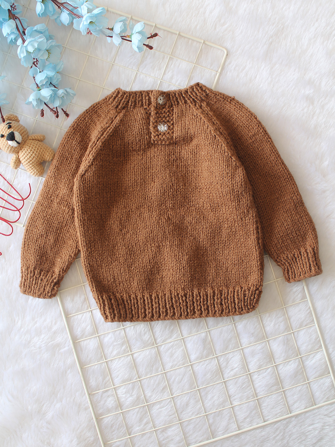 Woonie Handknitted Full Sleeves 3D Bow Detailed Pullover - Brown