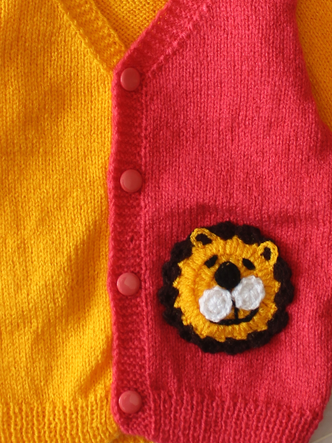 Woonie Handknitted Full Sleeves Colorblock Cardigan - Yellow