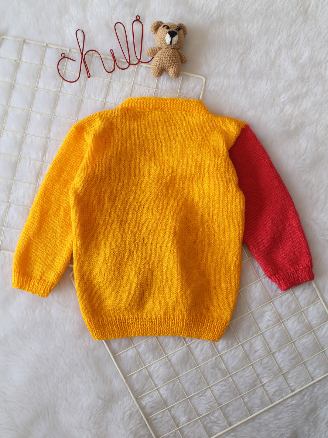Woonie Handknitted Full Sleeves Colorblock Cardigan - Yellow