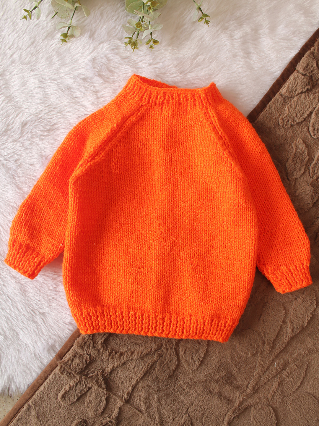 Woonie Handknitted Full Sleeves Orange Slice Applique Cardigan - Orange