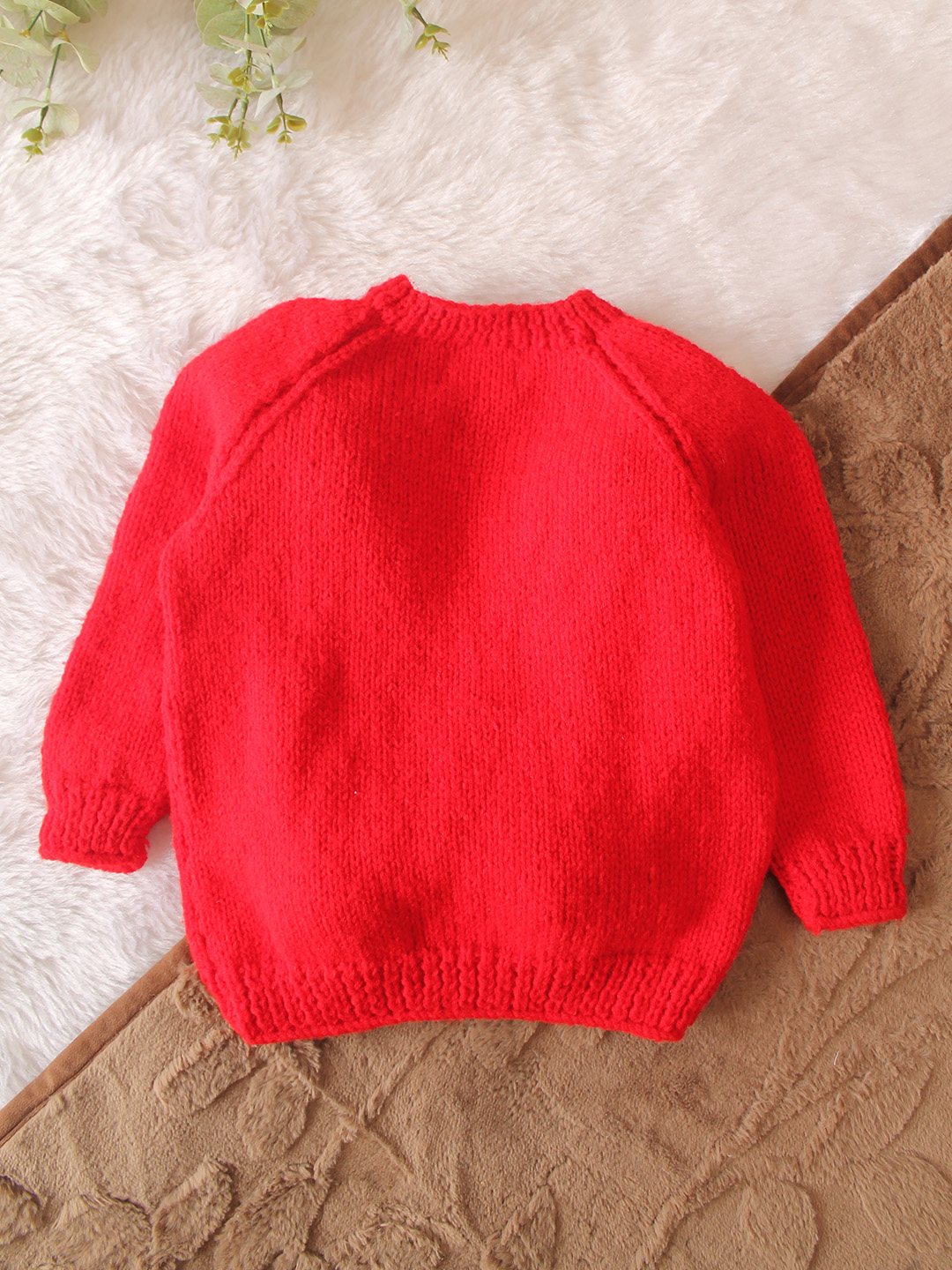 Woonie Handknitted Full Sleeves 3D Bunny Head Applique Cardigan - Red