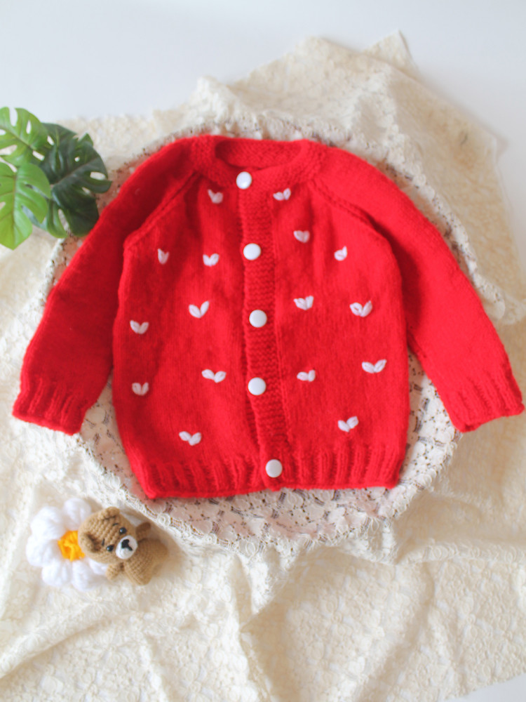 Image of Woonie Handknitted Heart Embroidered Sweater - Red