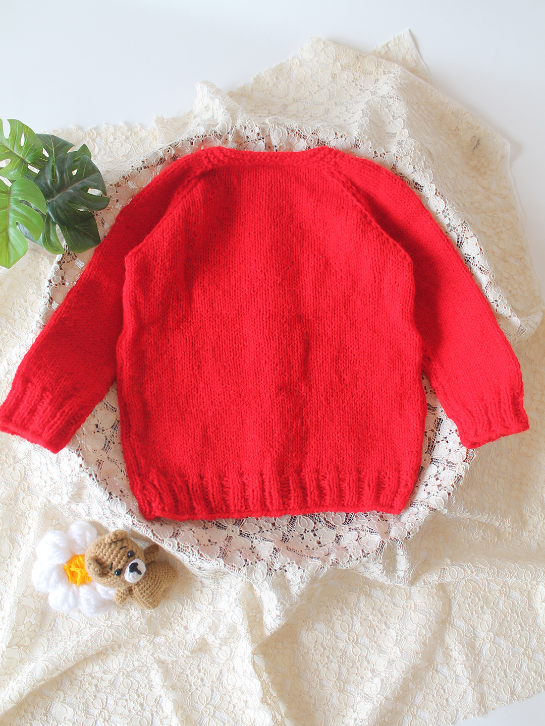 Woonie Handknitted Heart Embroidered Sweater - Red