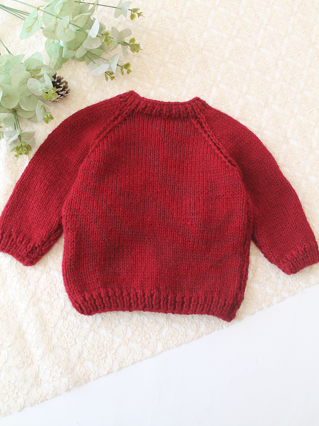 Woonie Handknitted Floral Applique Sweater - Maroon