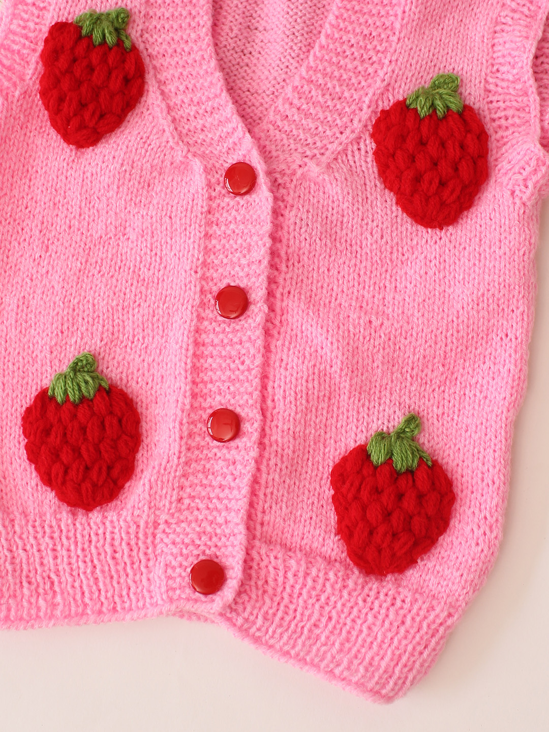 Woonie Handknitted Strawberry Applique SweaterVest - Pink