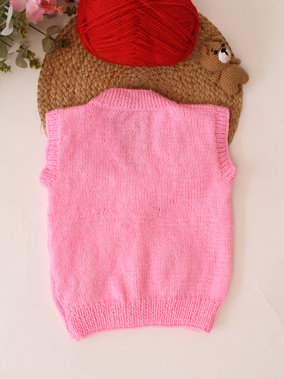 Woonie Handknitted Strawberry Applique SweaterVest - Pink