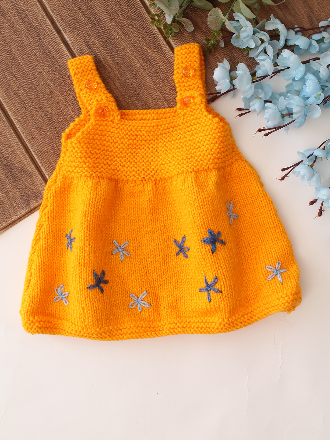 Woonie Handknitted Floral Embriodered Sweater - Yellow
