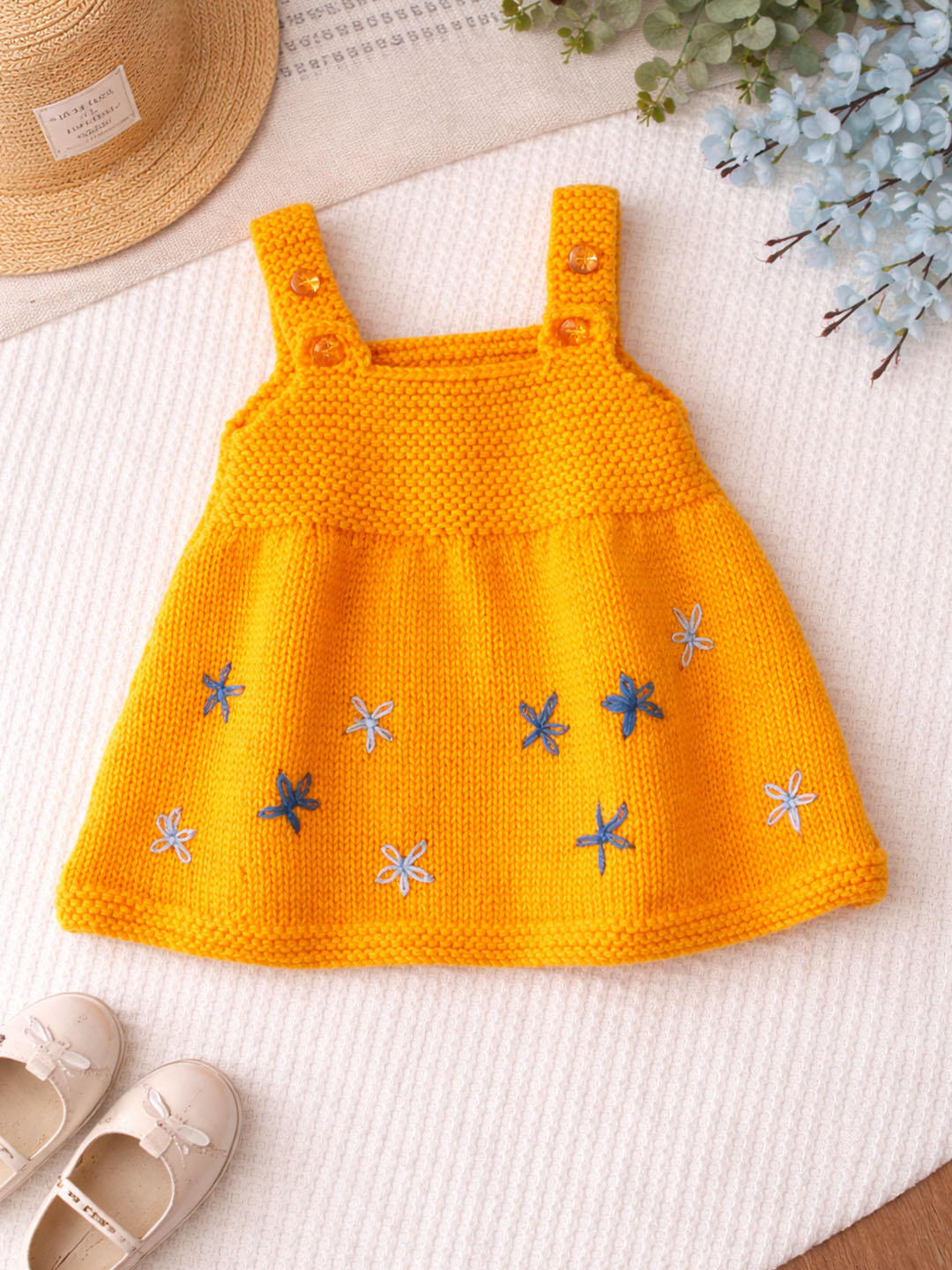 Woonie Handknitted Floral Embriodered Sweater - Yellow