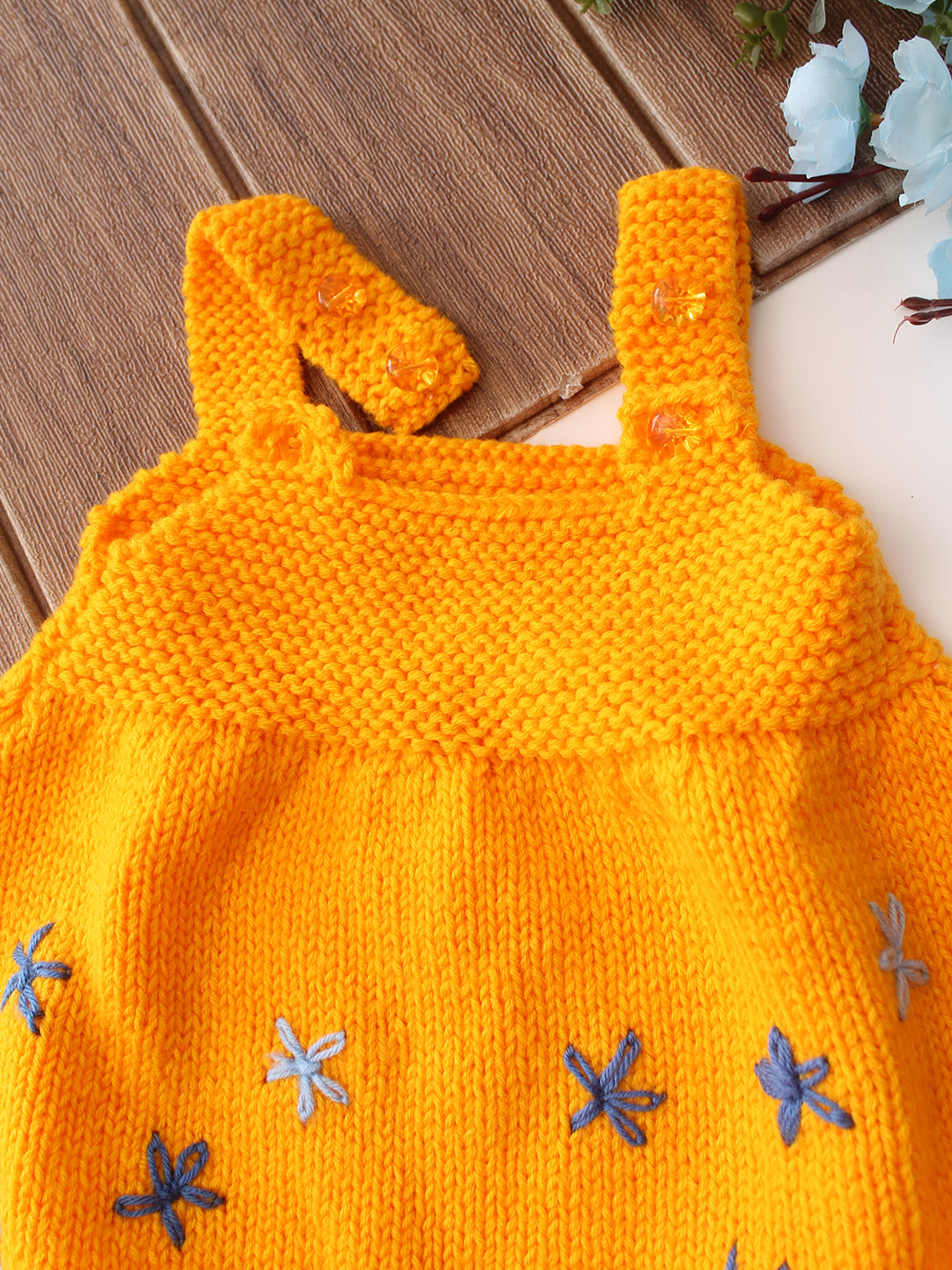 Woonie Handknitted Floral Embriodered Sweater - Yellow