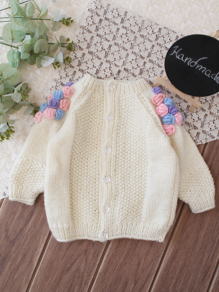 Image of Woonie Handknitted 3D Appliques Sweater - Cream