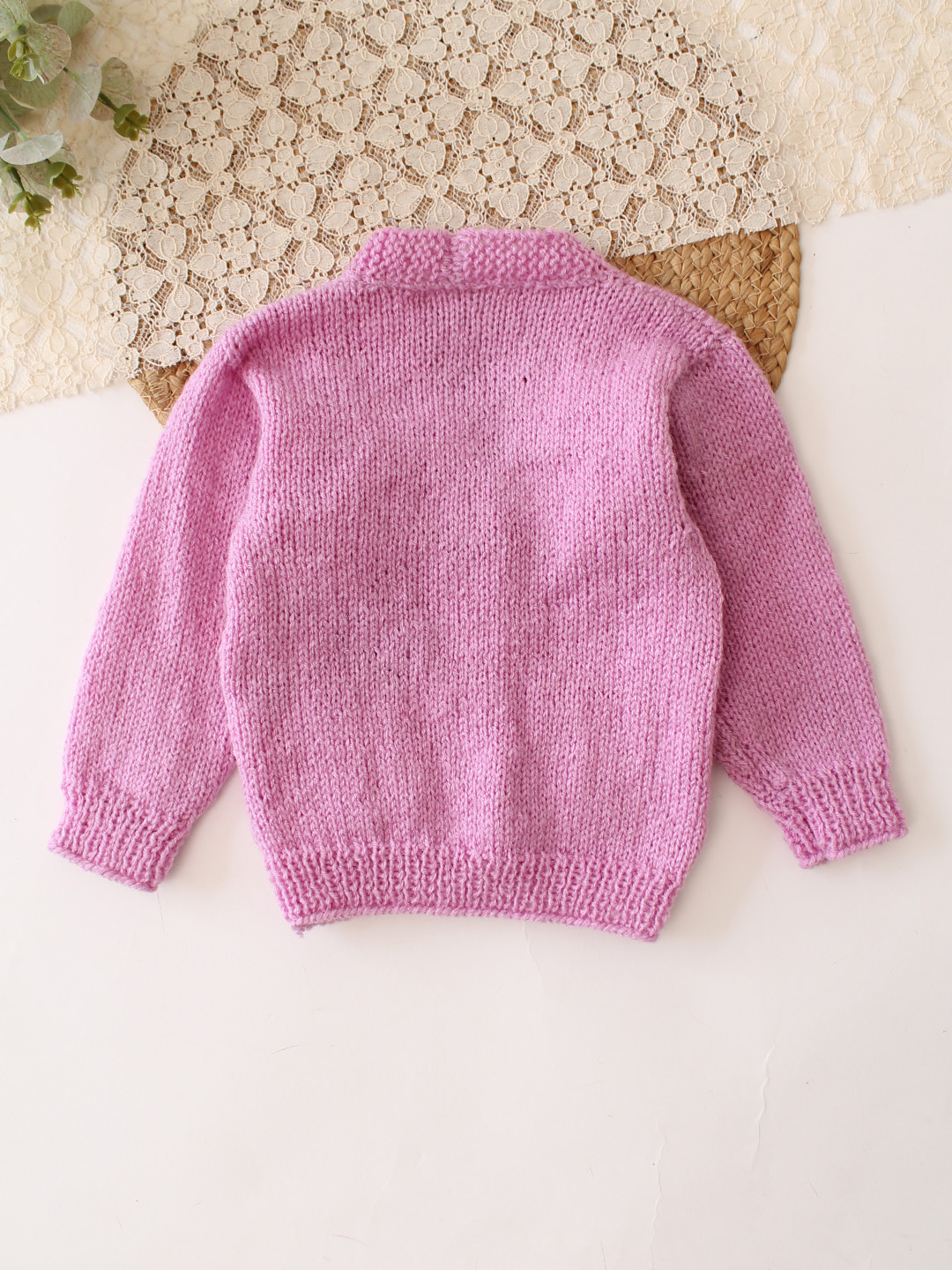 Woonie Handknitted Floral Embroidered with Pocket Detailed Sweater - Purple