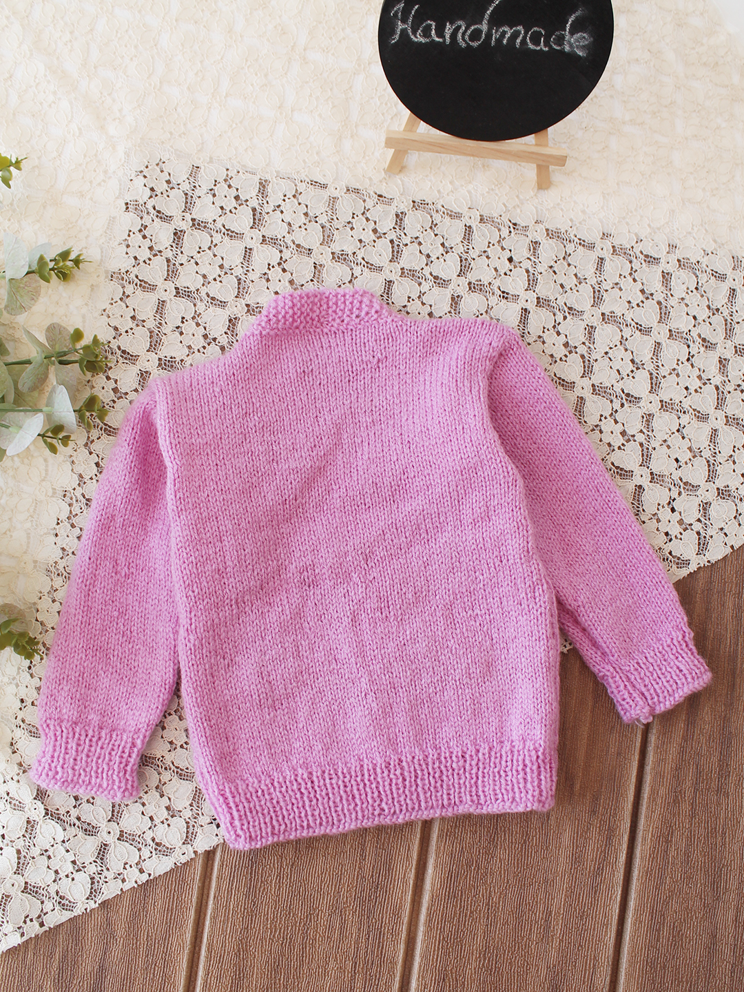 Woonie Handknitted Floral Embroidered with Pocket Detailed Sweater - Purple