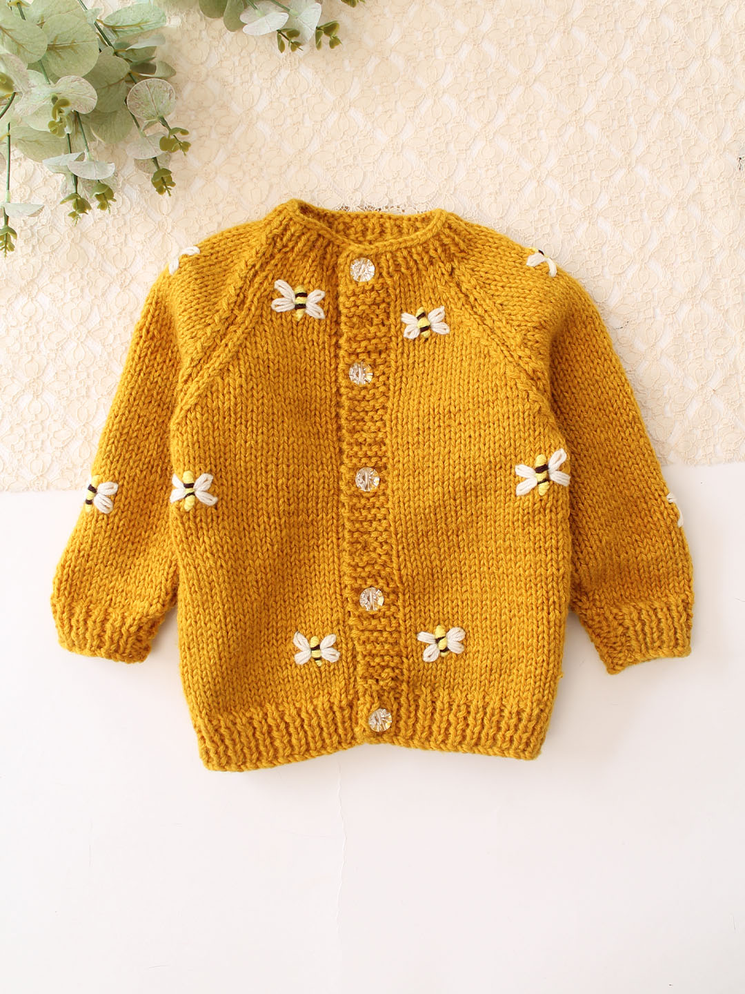 Woonie Handknitted Bee Embroidered Sweater - Yellow