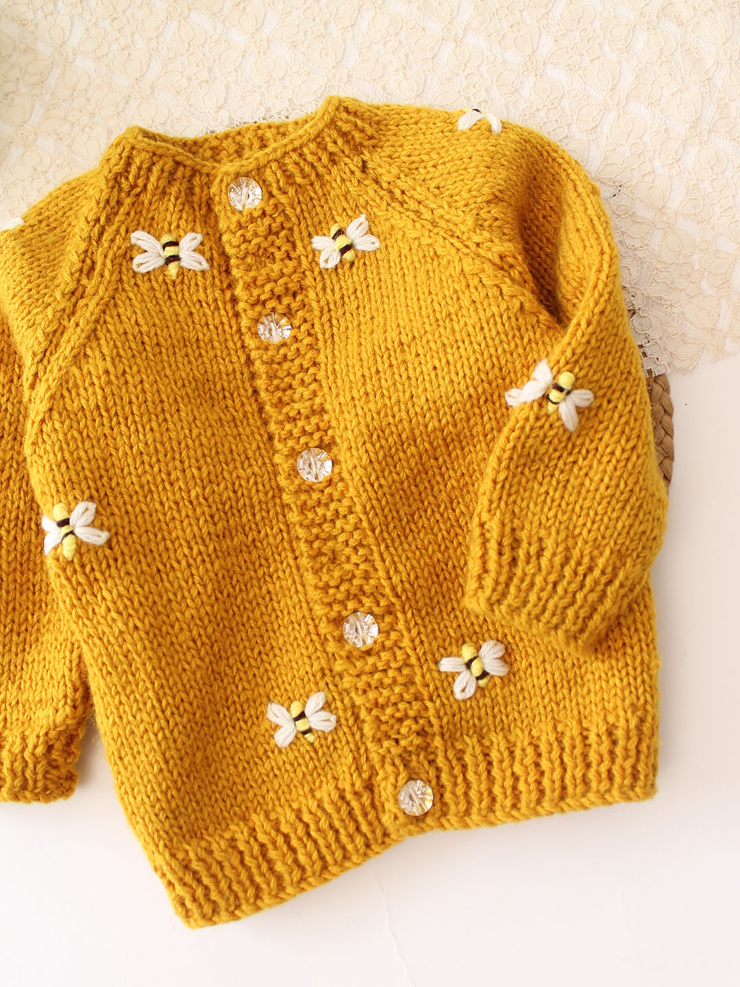 Woonie Handknitted Bee Embroidered Sweater - Yellow