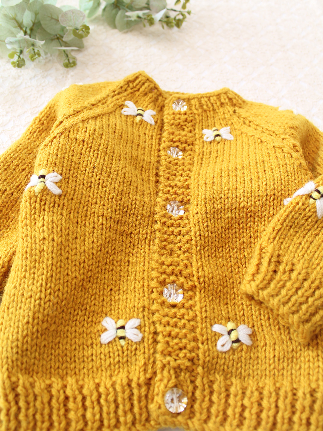 Woonie Handknitted Bee Embroidered Sweater - Yellow
