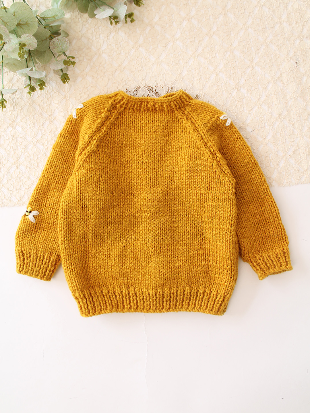 Woonie Handknitted Bee Embroidered Sweater - Yellow