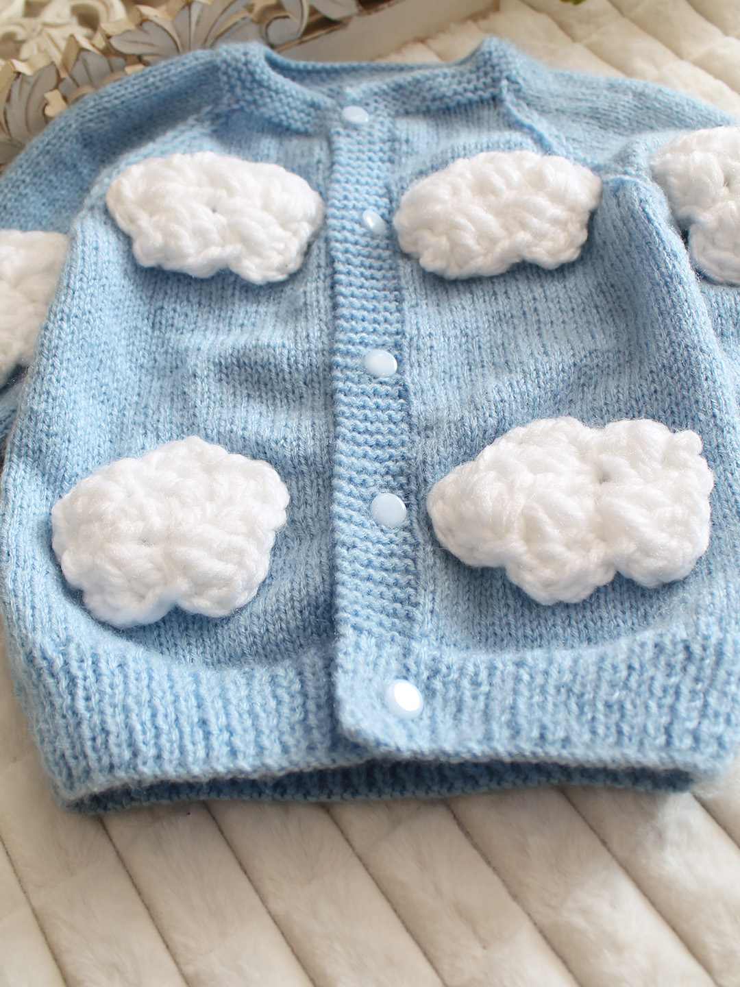 Woonie Handknitted Cloud Applique Sweater - Sky Blue