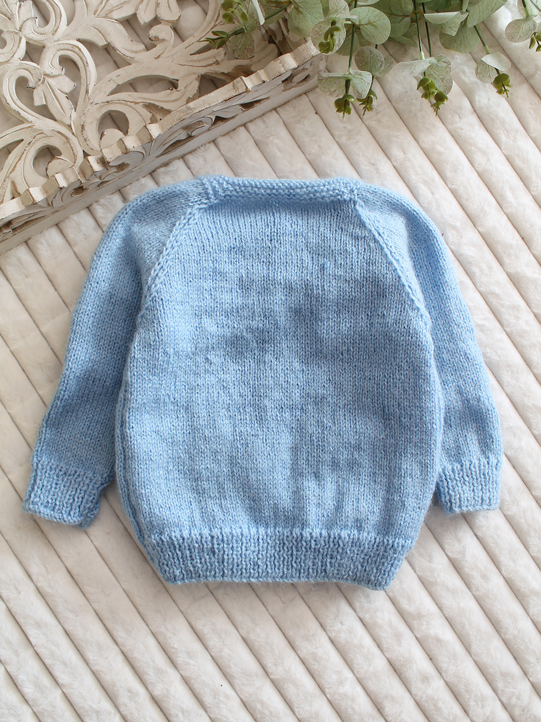 Woonie Handknitted Cloud Applique Sweater - Sky Blue