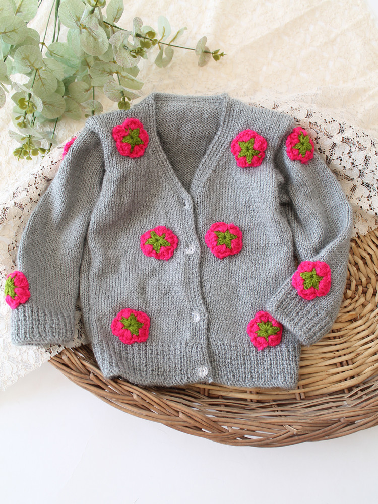 Image of Woonie Handknitted Floral Applique Sweater - Dark Grey