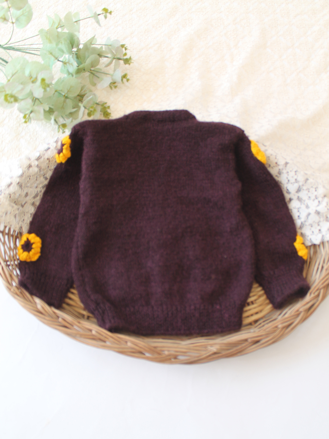 Woonie Handknitted Floral Applique Sweater - Brown
