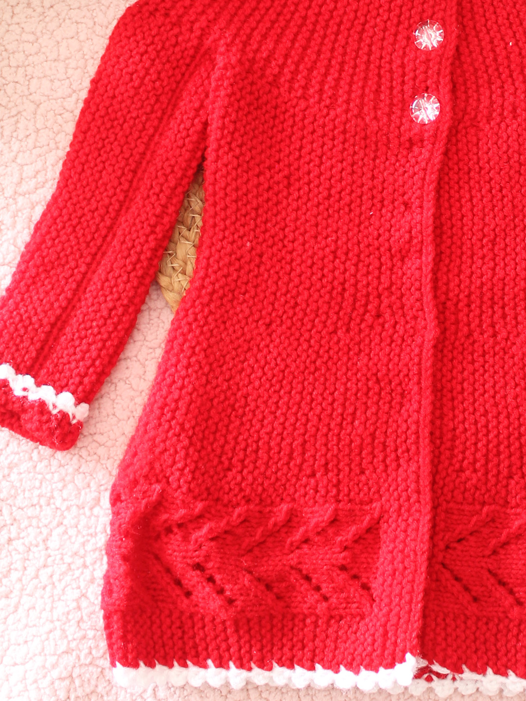 Woonie Handknitted Front Open Sweater - Red
