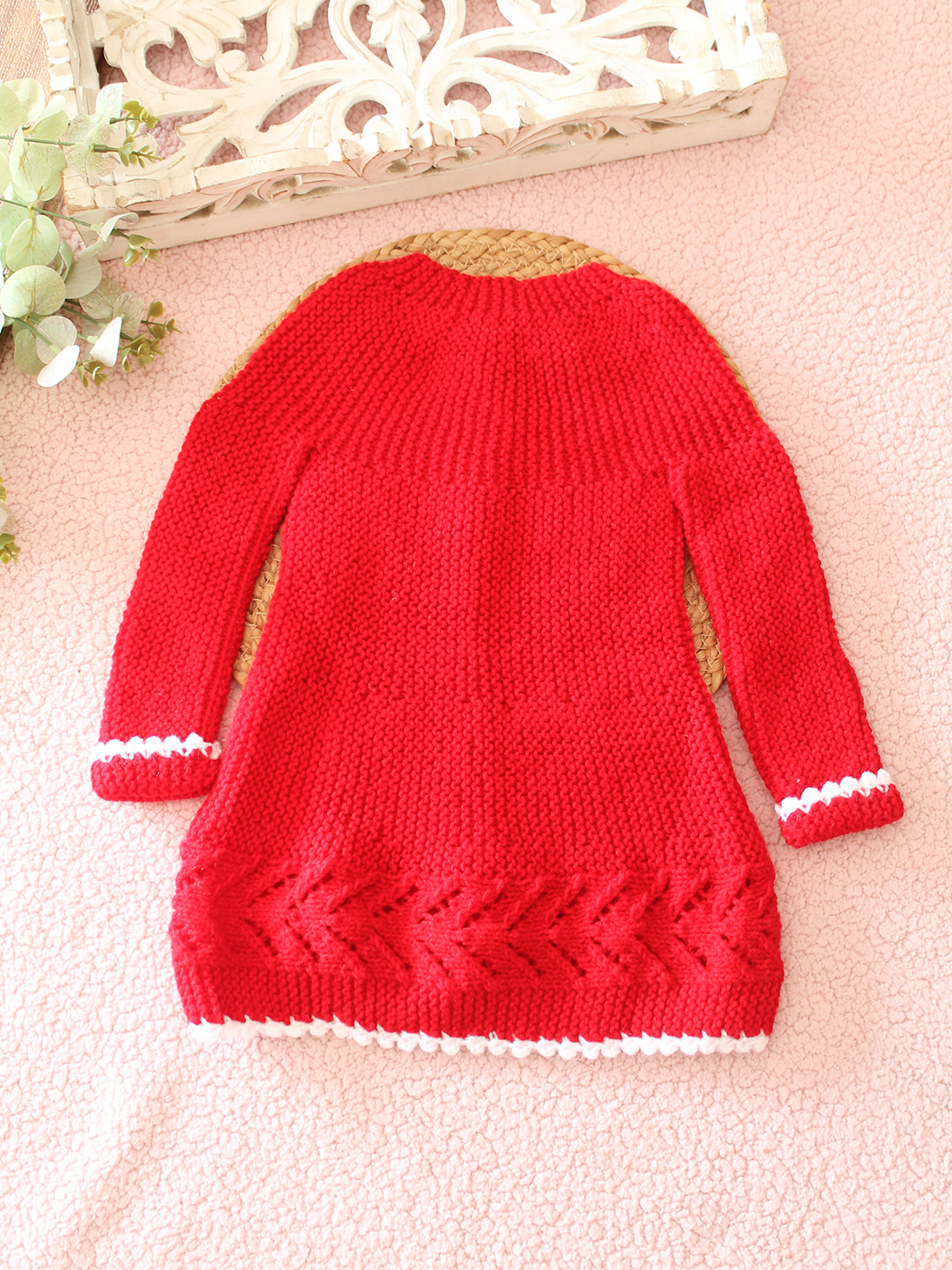 Woonie Handknitted Front Open Sweater - Red