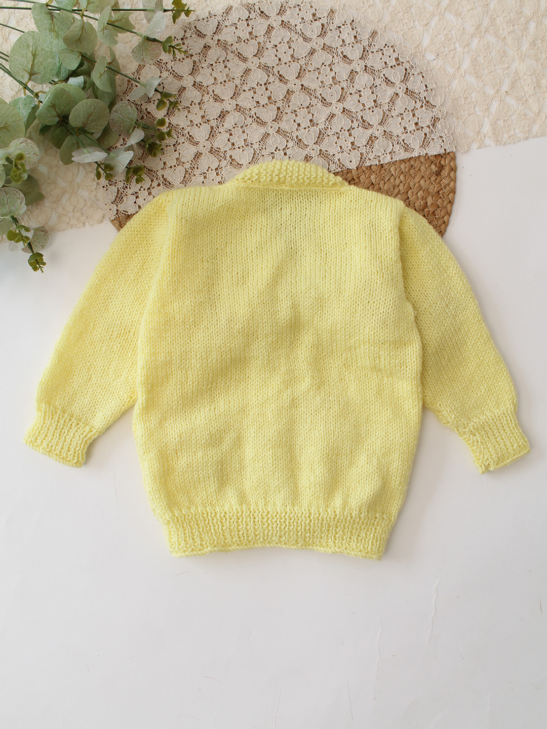 Woonie Handknitted Floral Applique Sweater - Yellow