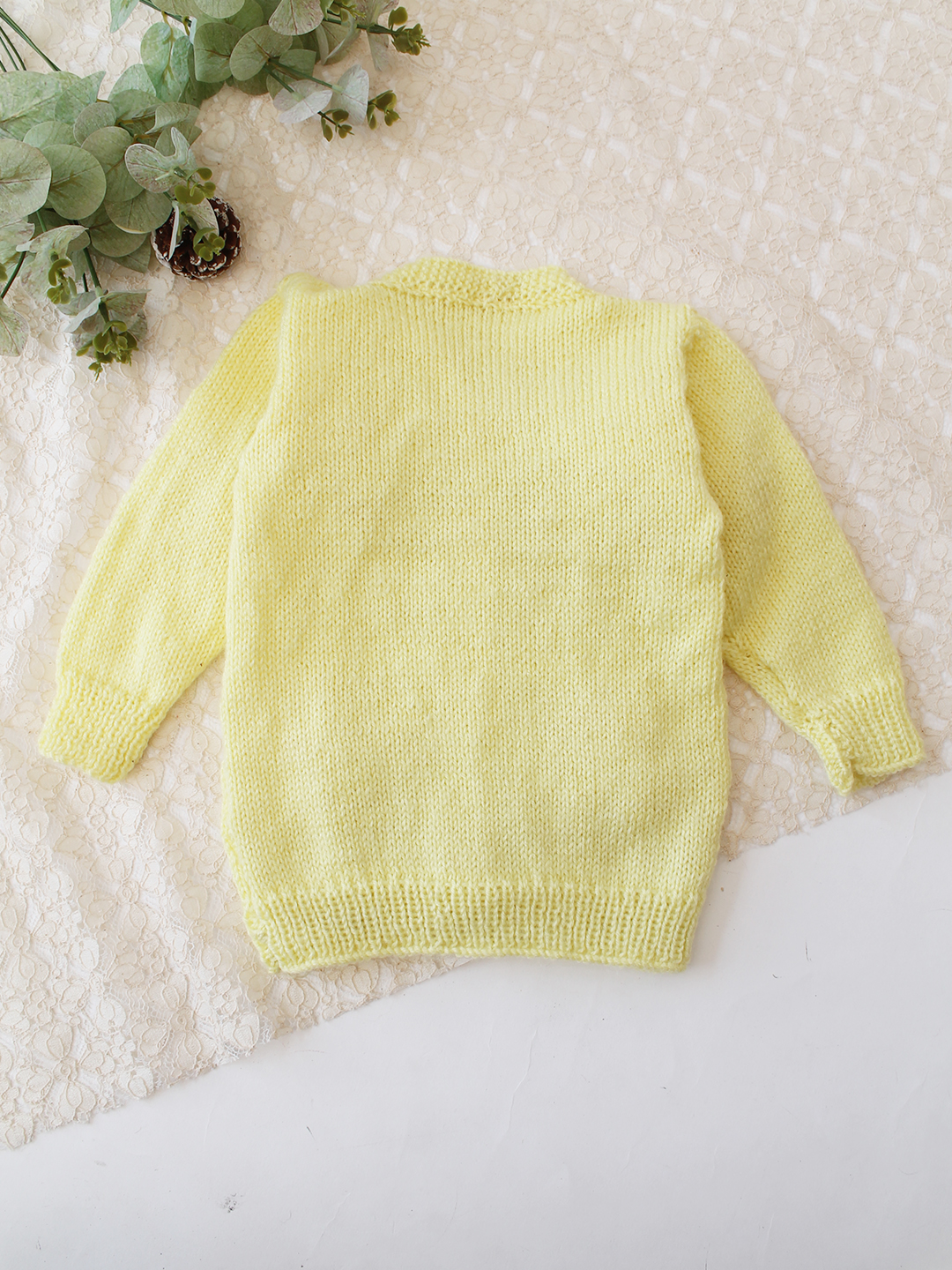 Woonie Handknitted Floral Applique Sweater - Yellow