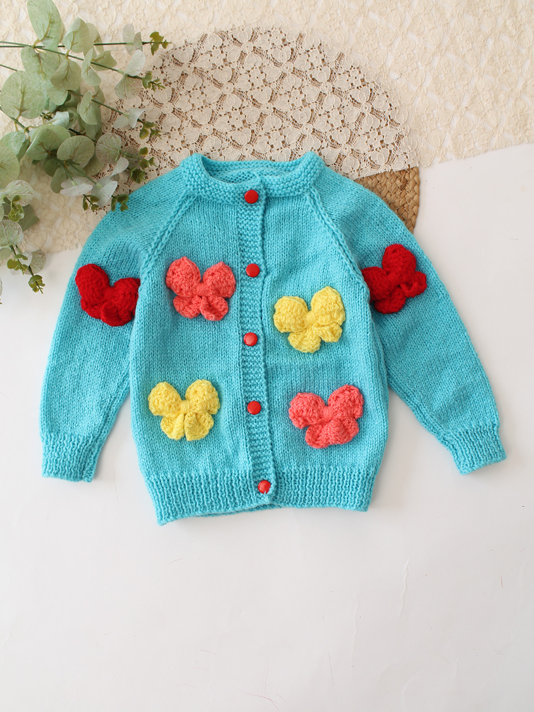 Woonie Handknitted Bow Detailed Sweater - Sky Blue