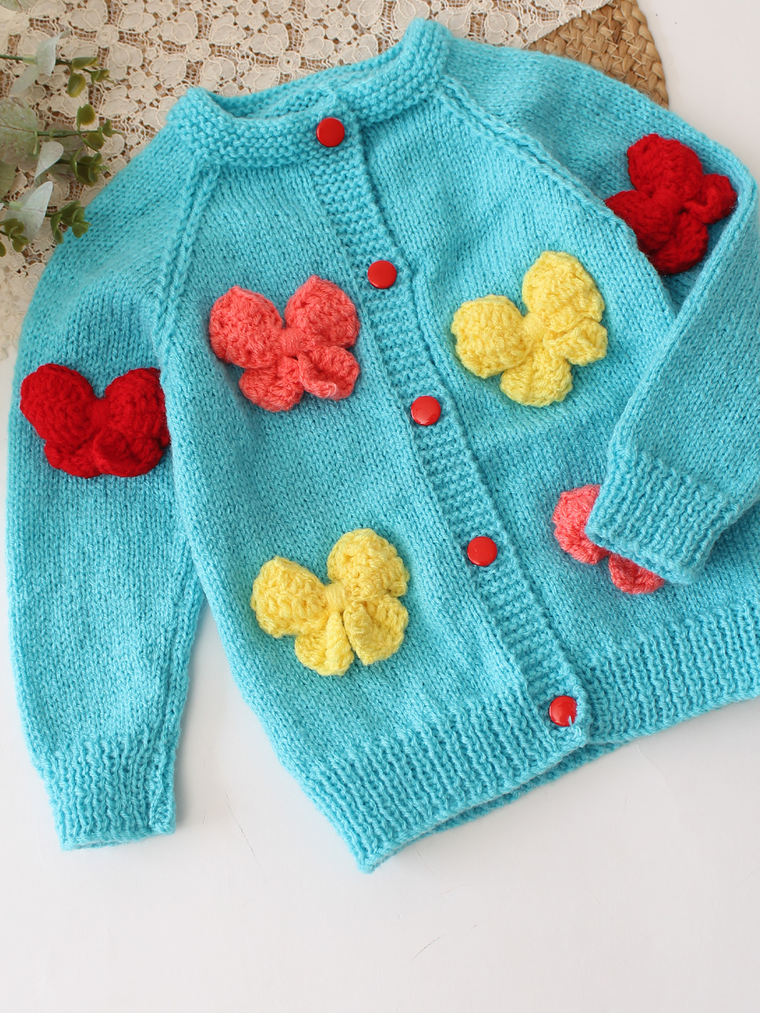 Woonie Handknitted Bow Detailed Sweater - Sky Blue