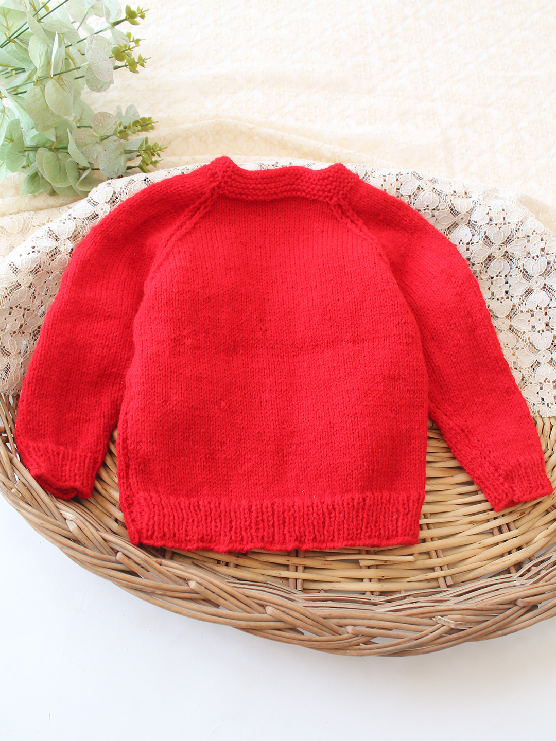 Woonie Handknitted Floral Applique Sweater - Red