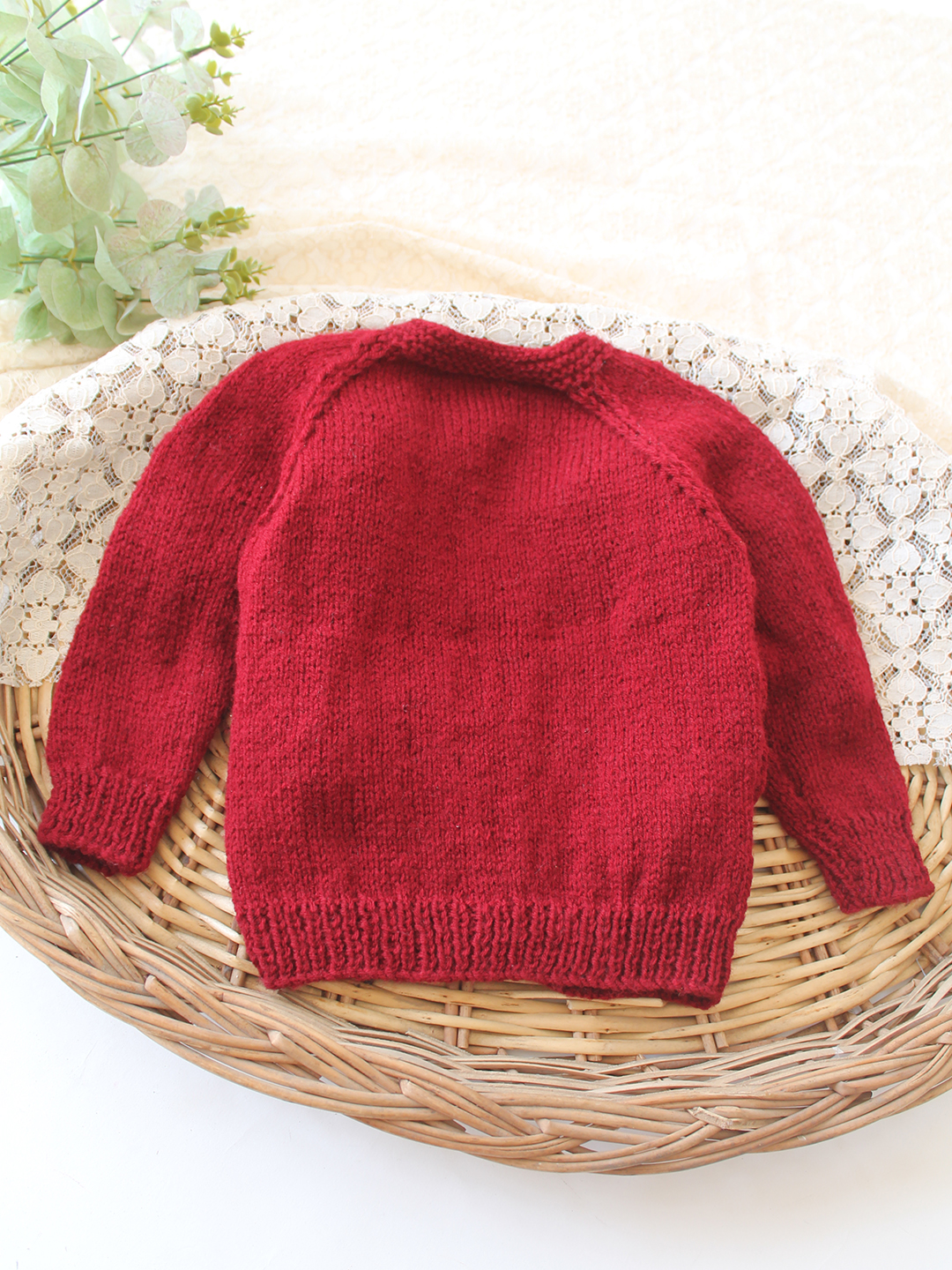 Woonie Handknitted Floral Applique Sweater - Maroon