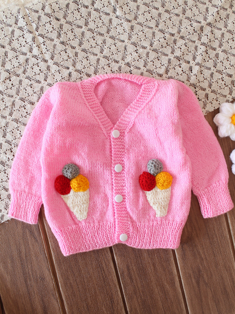 Image of Woonie Handknitted Ice Cream Applique Sweater - Pink