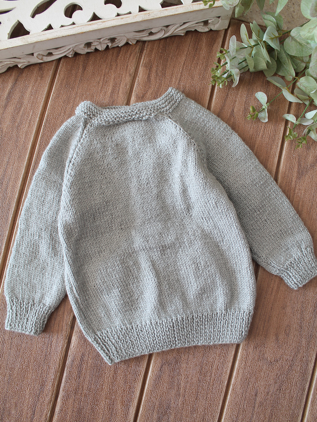 Woonie Handknitted Mushroom Applique Sweater - Light Grey