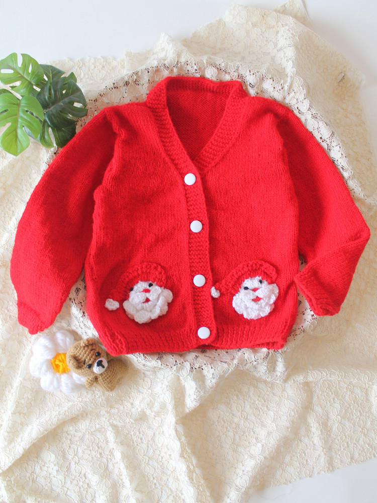 Image of Woonie Handknitted Santa Claus Applique Sweater - Red