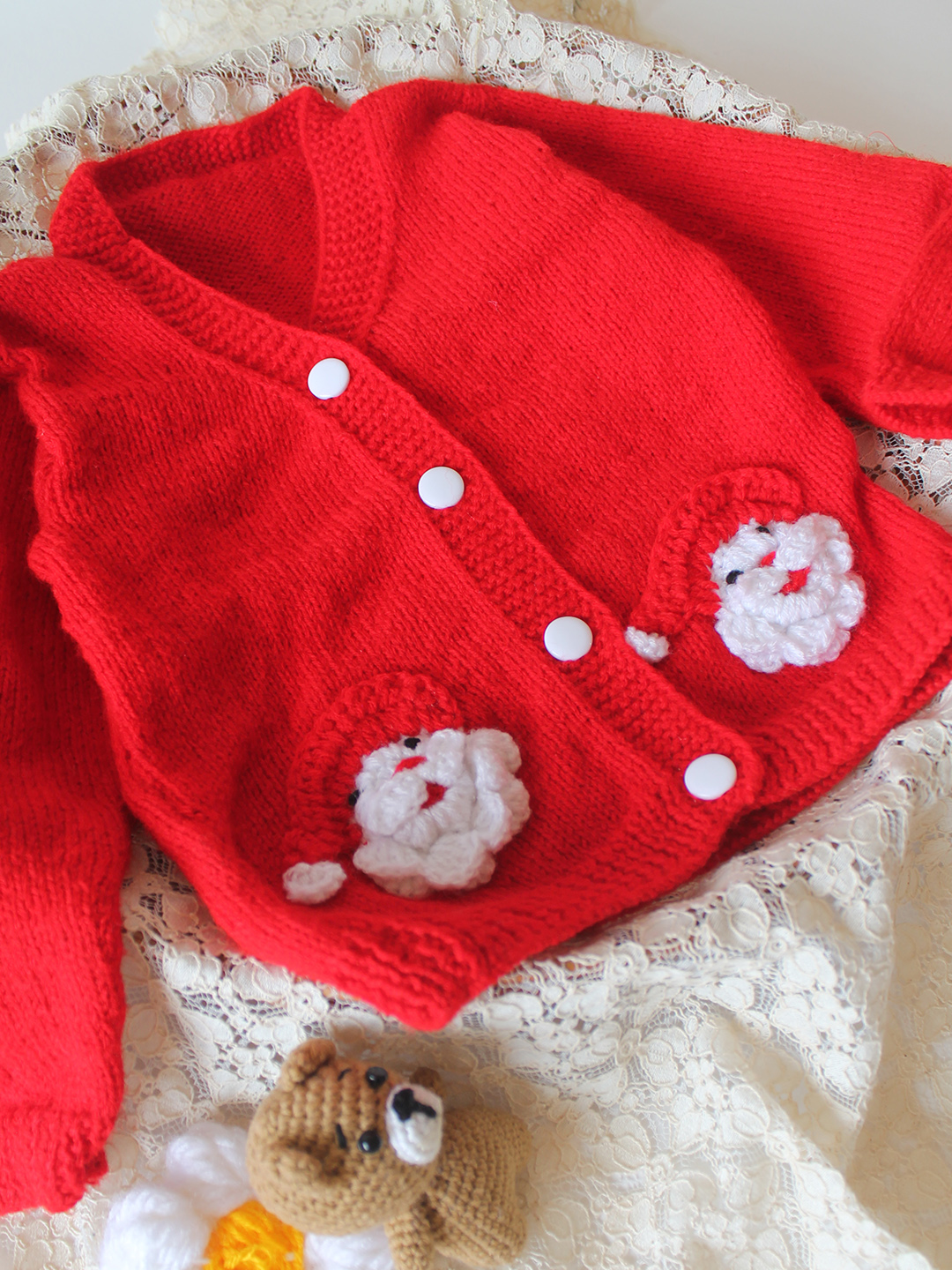 Woonie Handknitted Santa Claus Applique Sweater - Red