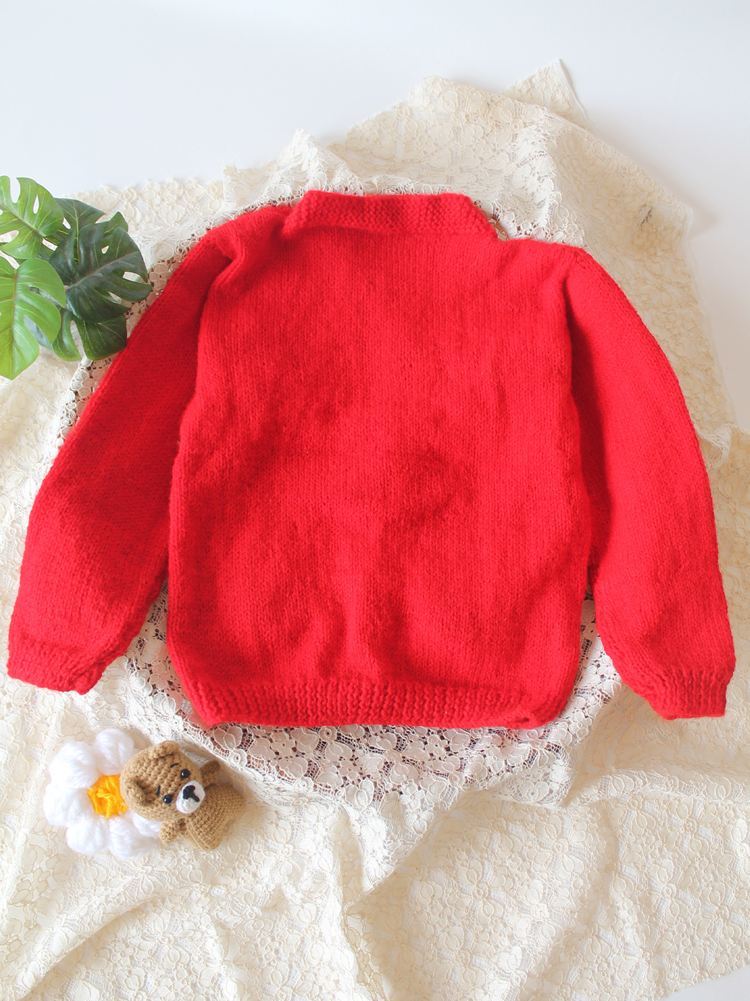 Woonie Handknitted Santa Claus Applique Sweater - Red