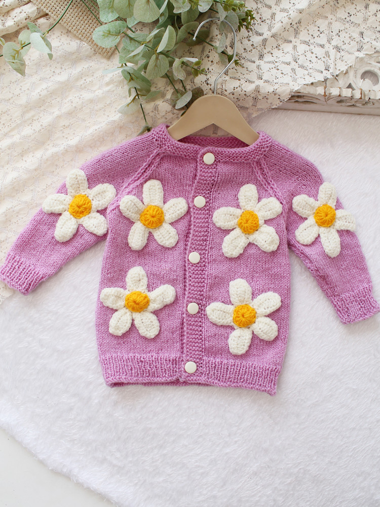 Image of Woonie Handknitted Floral Applique Sweater - Purple