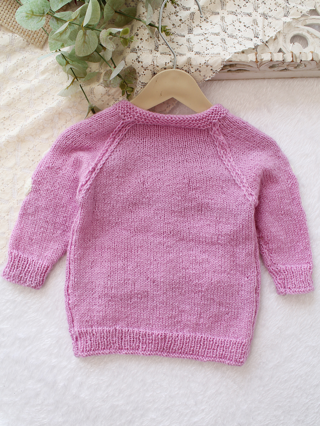 Woonie Handknitted Floral Applique Sweater - Purple