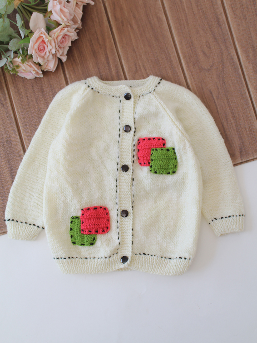 Woonie Handknitted 3D Patchwork Sweater - Cream