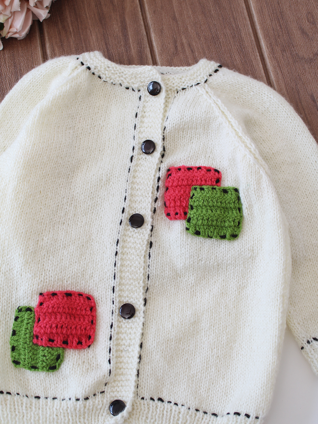 Woonie Handknitted 3D Patchwork Sweater - Cream