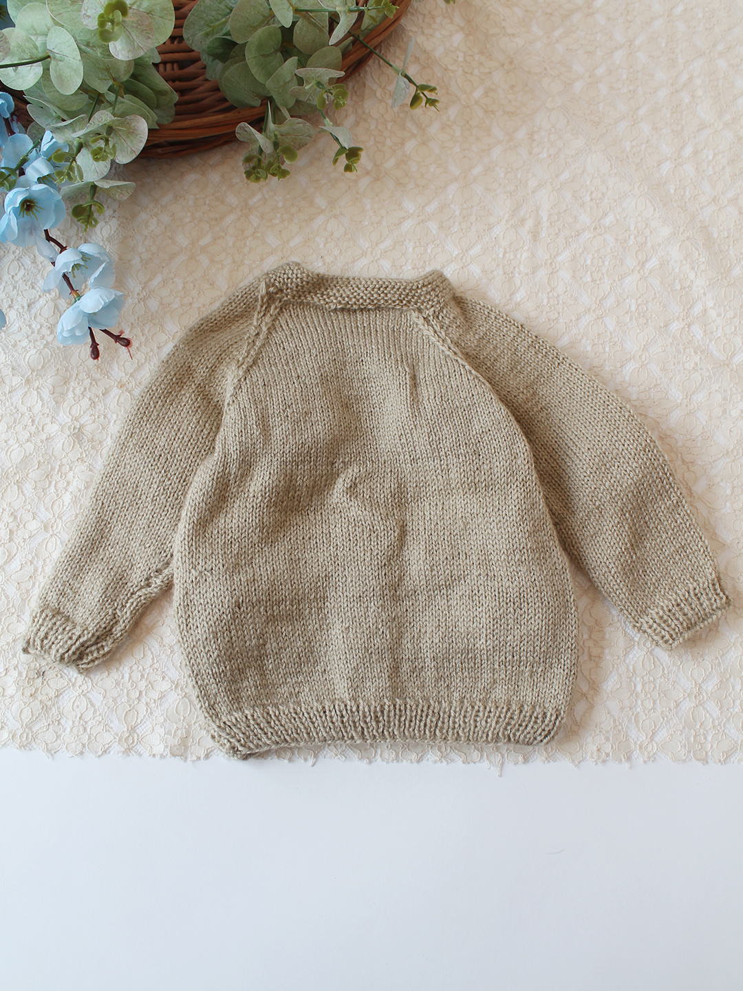 Woonie Handknitted Floral Applique Sweater - Beige