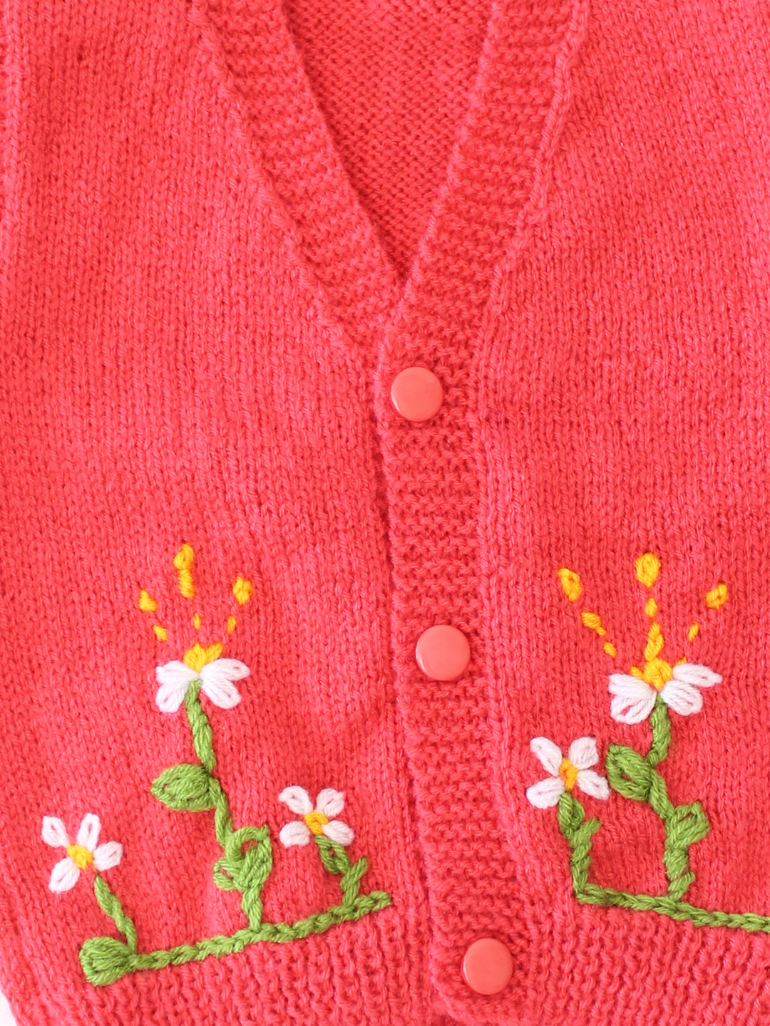 Woonie Handknitted Floral Embroidered SweaterVest - Coral Red