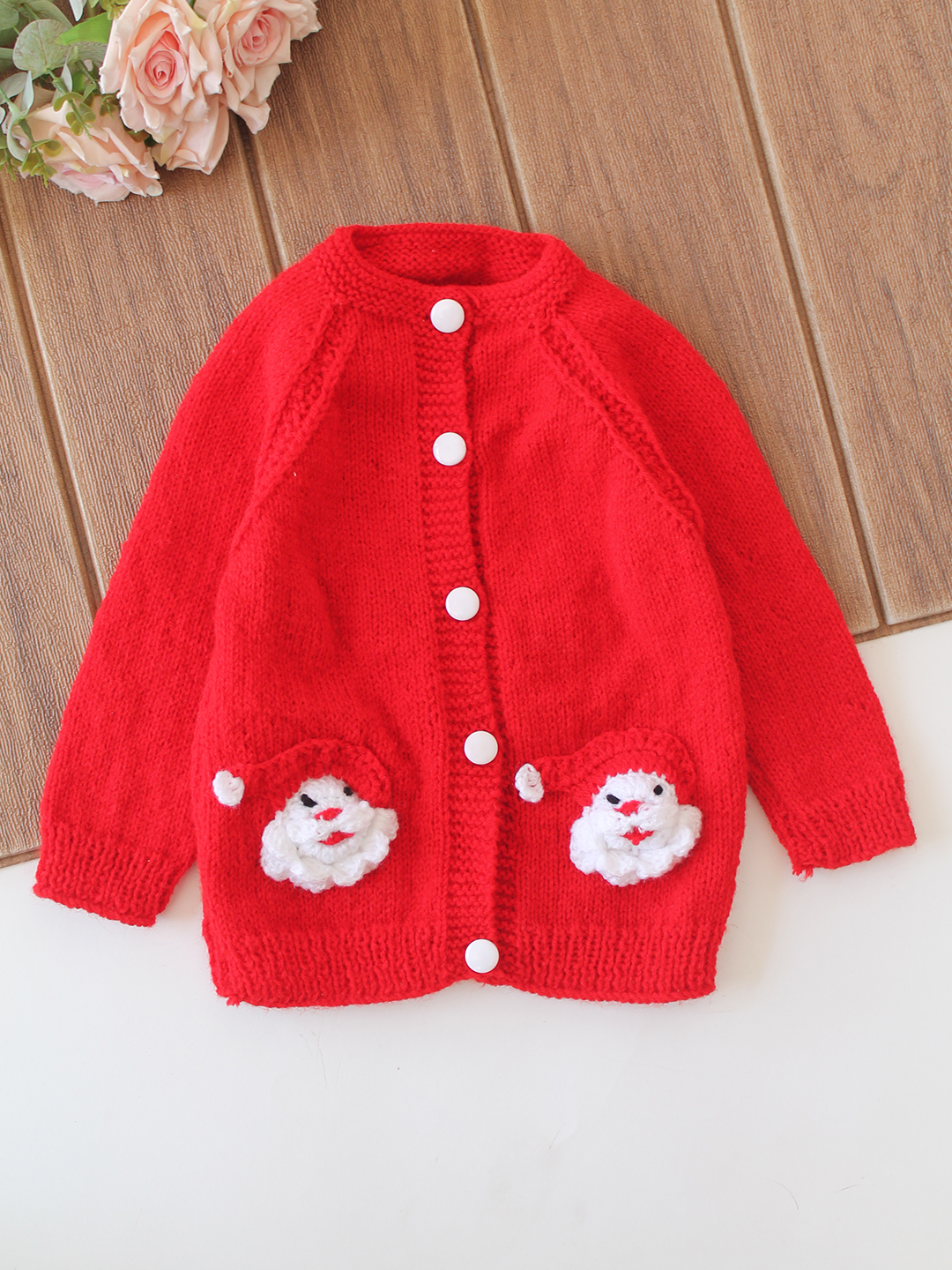 Woonie Handknitted Santa Claus Applique Sweater - Red