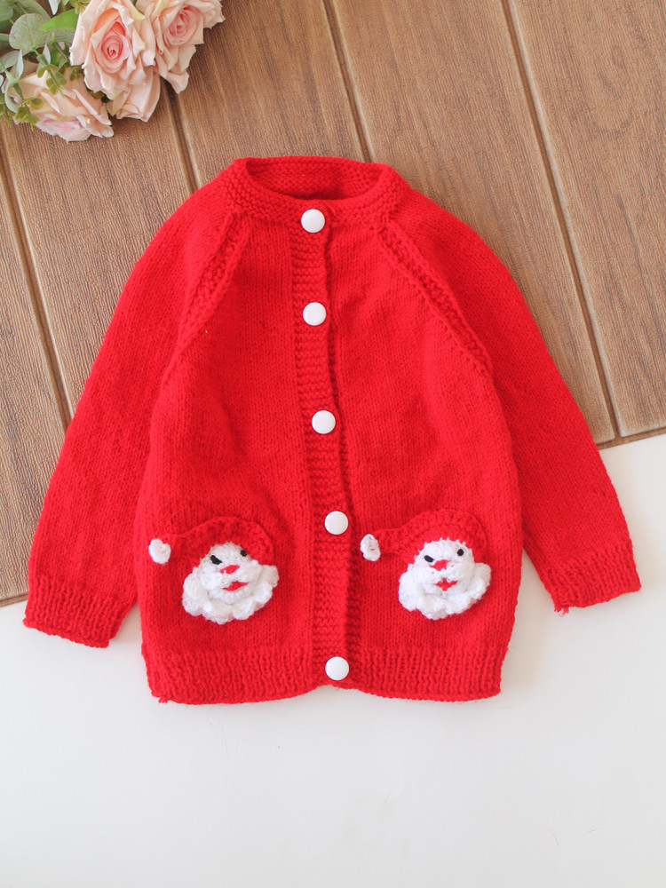 Image of Woonie Handknitted Santa Claus Applique Sweater - Red