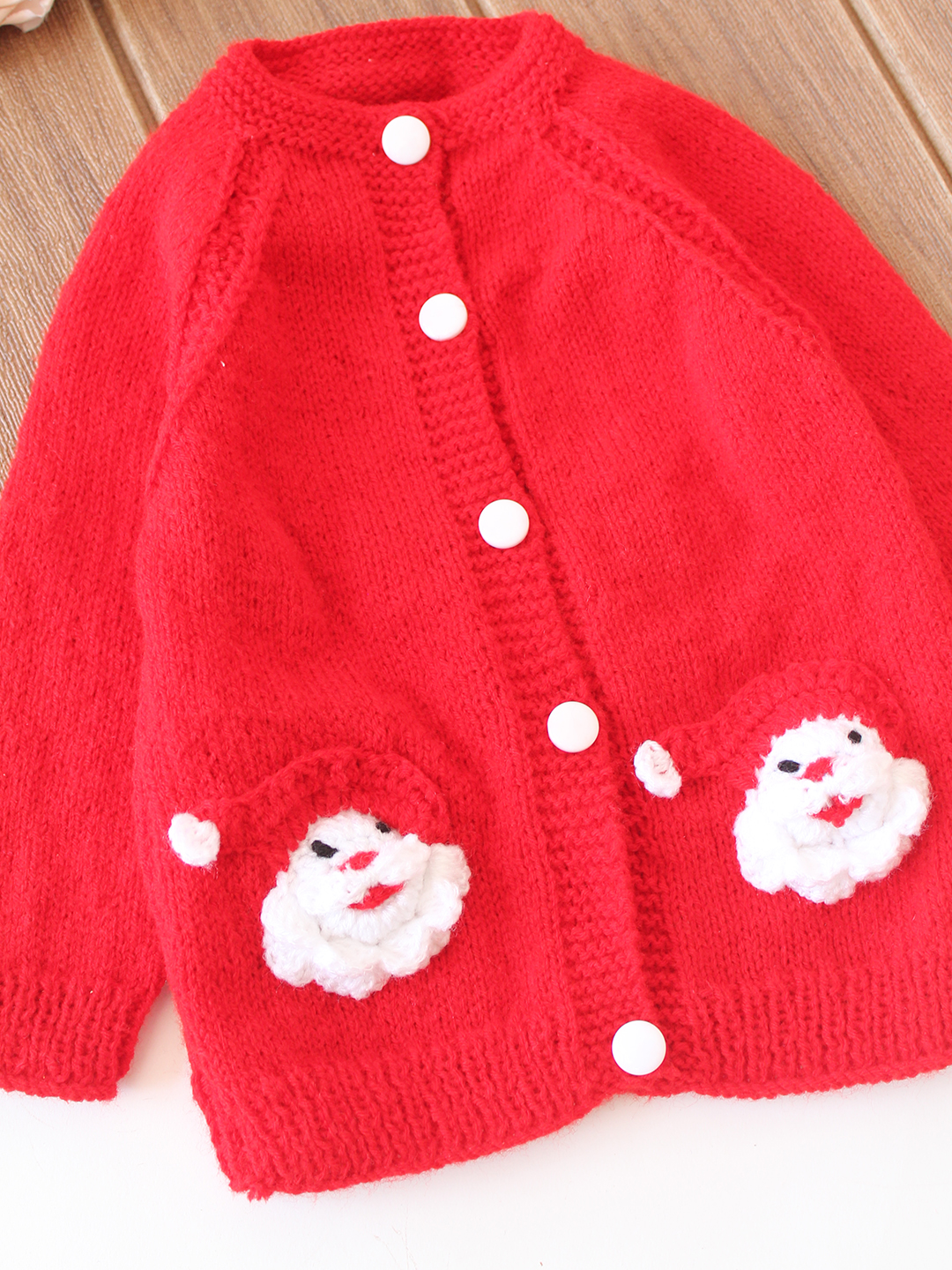 Woonie Handknitted Santa Claus Applique Sweater - Red