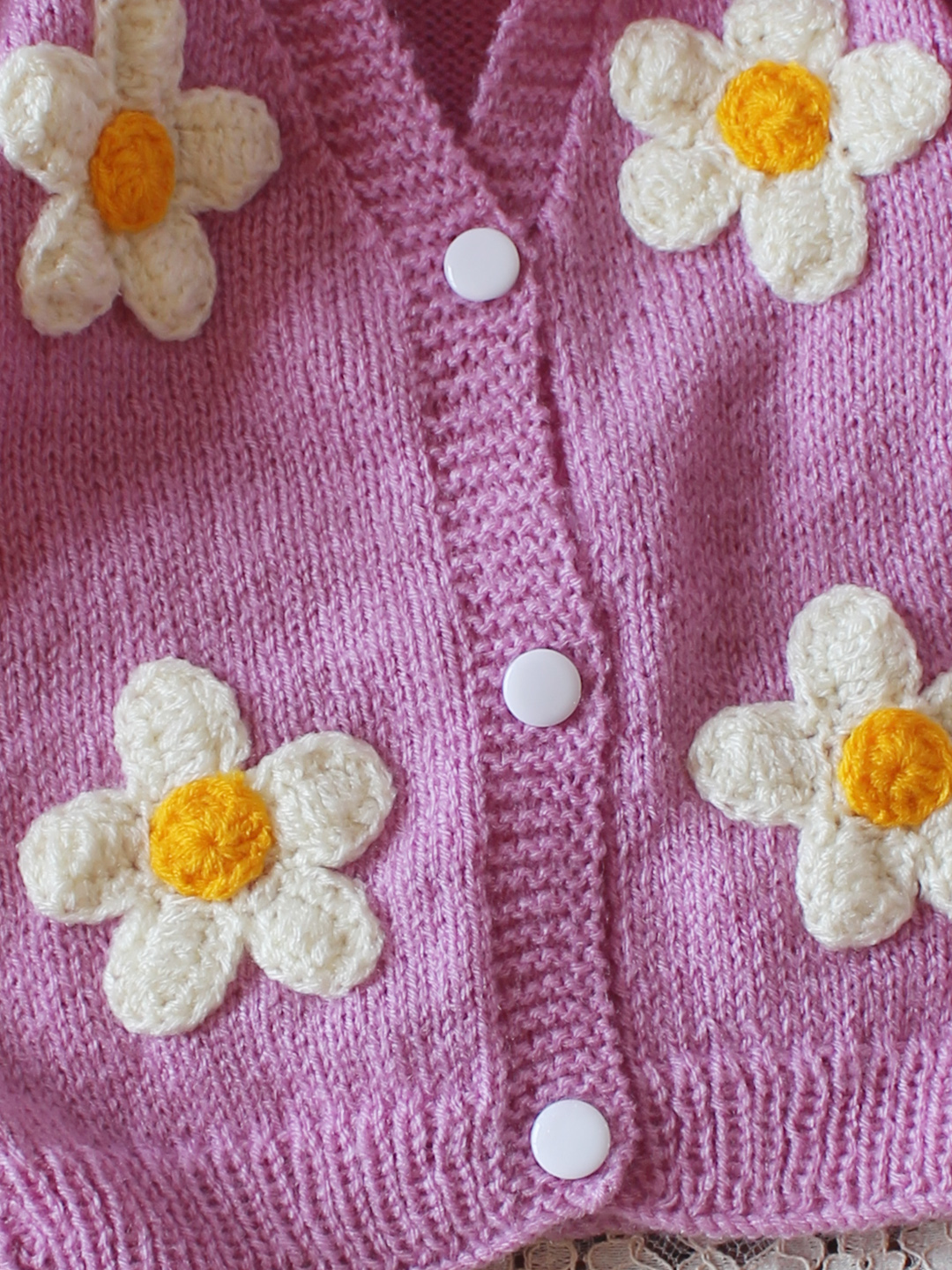 Woonie Handknitted Floral Applique Sweater - Purple
